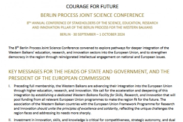 JOINT STATEMENT: COURAGE FOR FUTURE, BERLIN PROCESS JOINT SCIENCE CONFERENCE